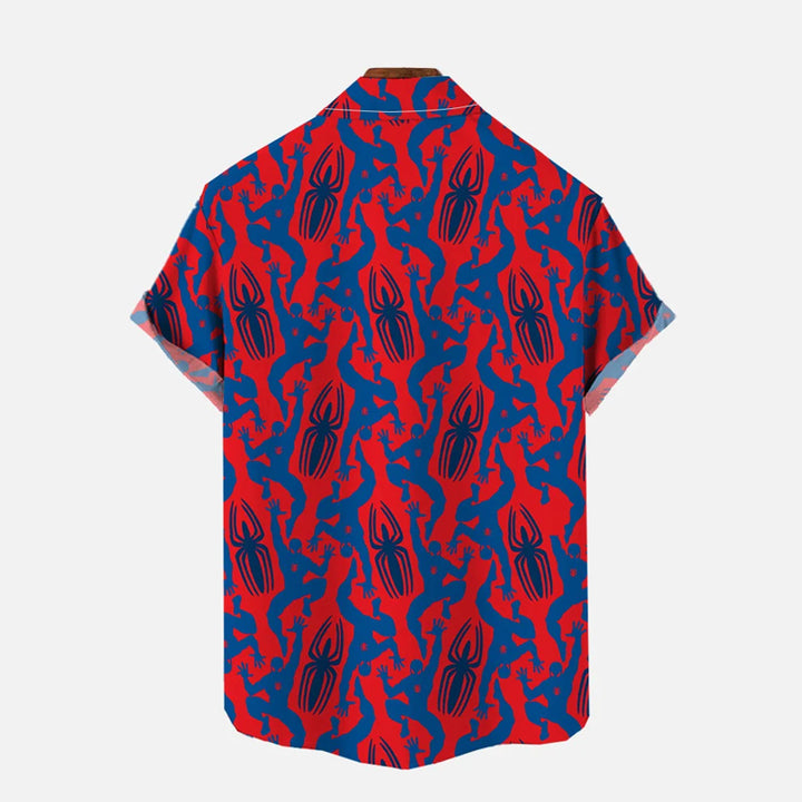 Contrasting Spider And Superman Silhouette Pattern Printing Short Sleeve Shirt