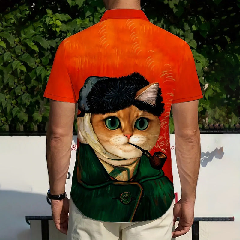 Men's Cat Printed Short Sleeve Shirt