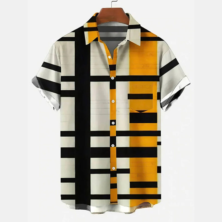 Men's Contrast Stripe Print Short-Sleeved Shirt