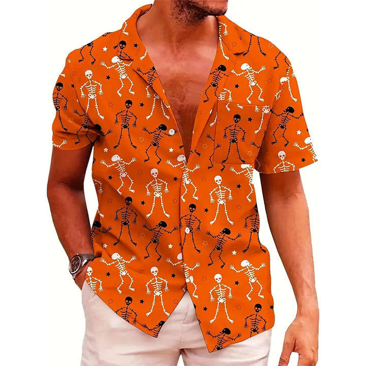 Men's Halloween pattern short sleeved button up shirt