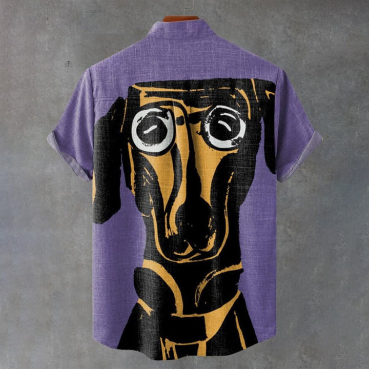 Creative Purple Dog Vintage Print Casual Shirt