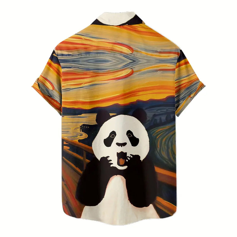 Men's colorful cartoon panda pattem casual shirt