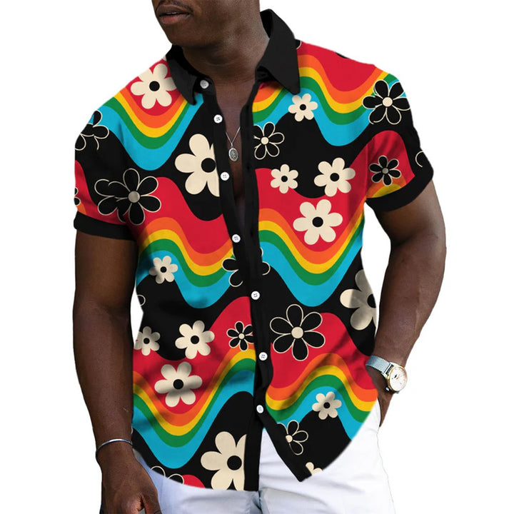 Men's Retro Flora Rave Print Short Sleeve Shirt