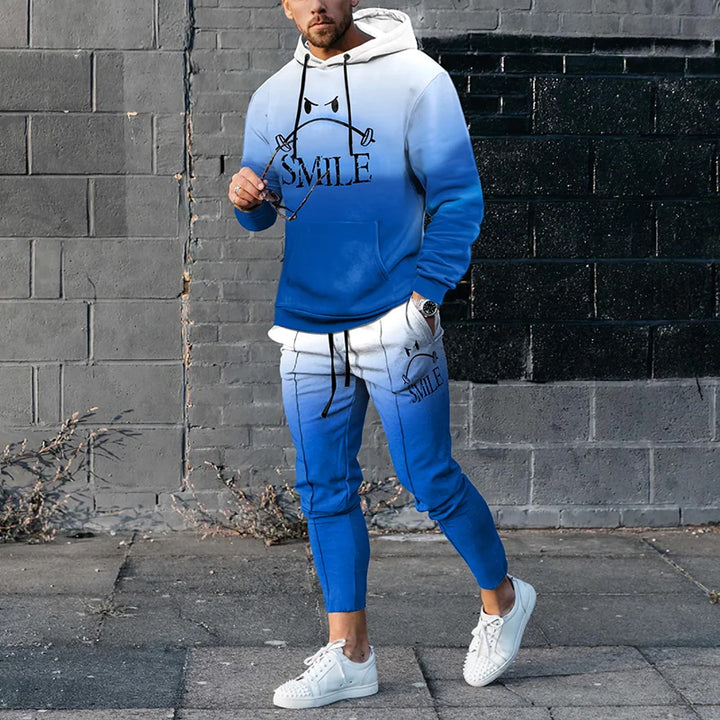 Men's contrasting colors Smiley Tracksuit Two Piece Set