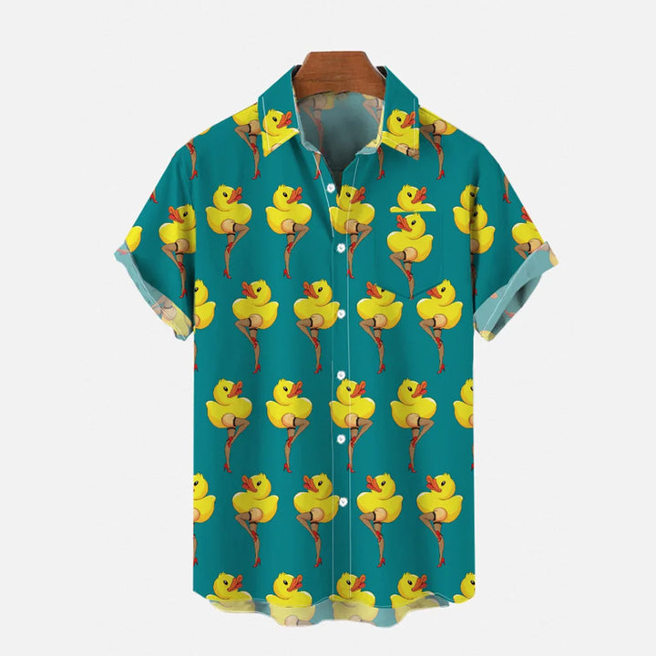 Hawaiian Yellow Duck Legs Art Printing Short Sleeve Shirt