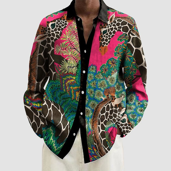 Casual Colorful Butterfly Wing Pattern Long Sleeve Hawaiian Shirt