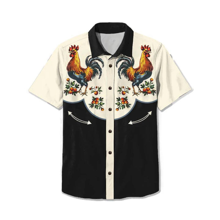 Vintage Animal Chicken Print Casual Shirt 2407000403