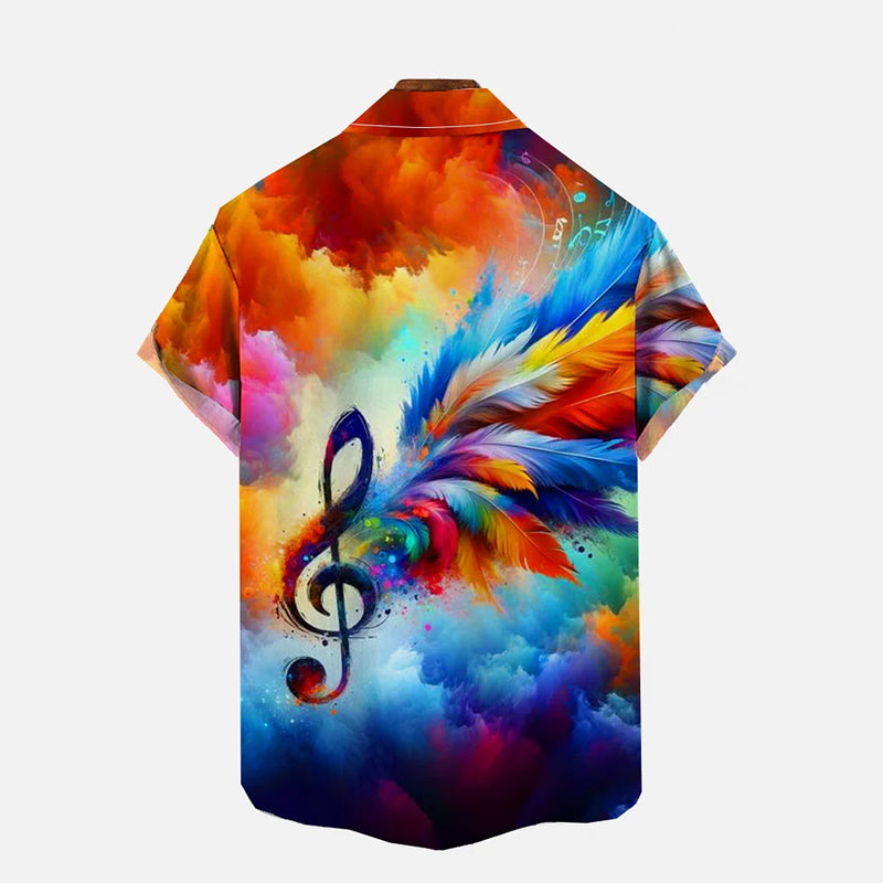 Hippie Colorful Smoke Feathers And Music Notes Printing Shirt