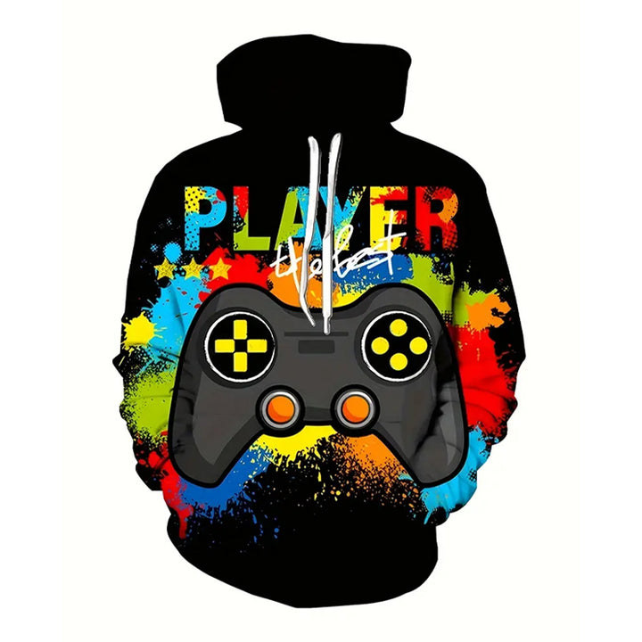 Mens Gamepad Graphic Loose Fit Casual Hoodie