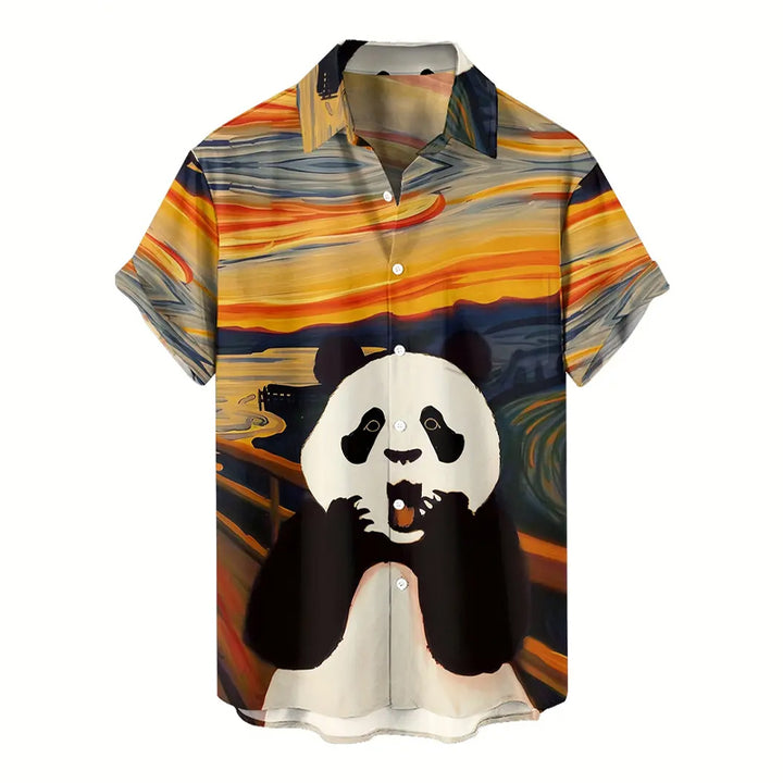 Men's colorful cartoon panda pattem casual shirt