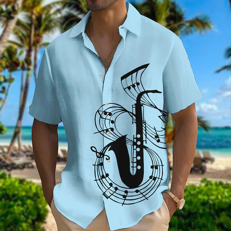 Men's Music Notes Musical Instrument Graphic Prints Shirt