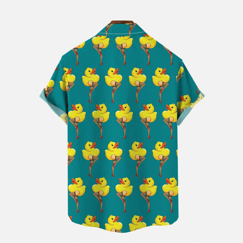 Hawaiian Yellow Duck Legs Art Printing Short Sleeve Shirt