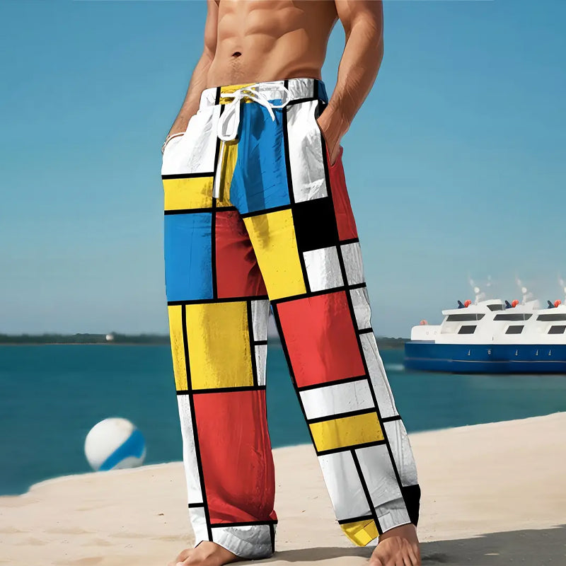 Men's Comfortable Geometric Patterned Long Trousers