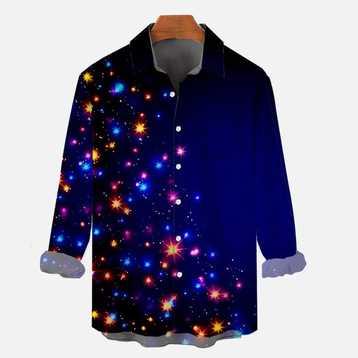 Fantasy Blue Neon Universe Starry Printing Long Sleeve Shirt