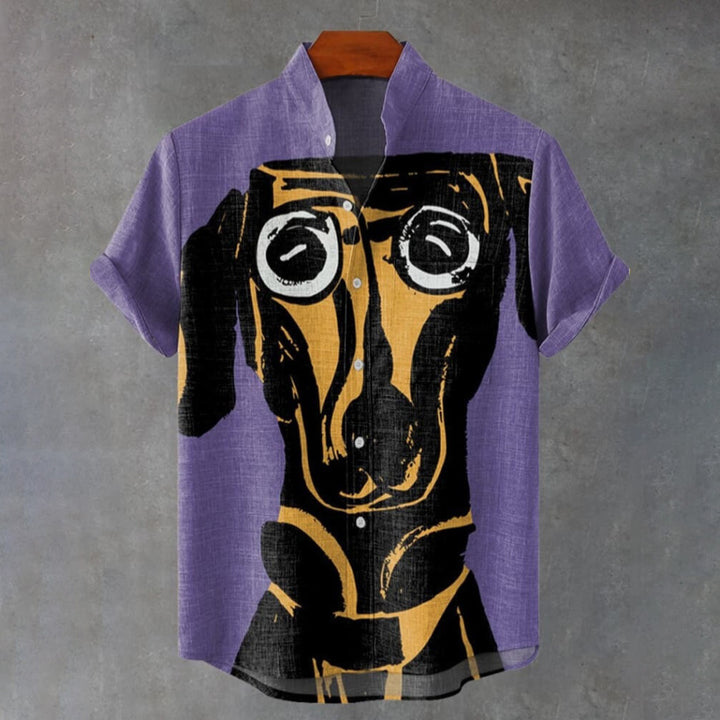 Creative Purple Dog Vintage Print Casual Shirt