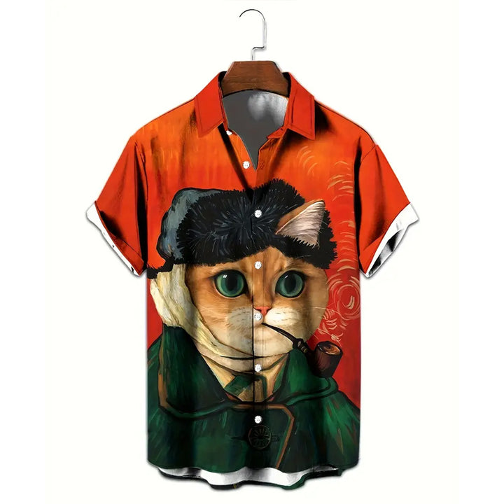 Men's Cat Printed Short Sleeve Shirt