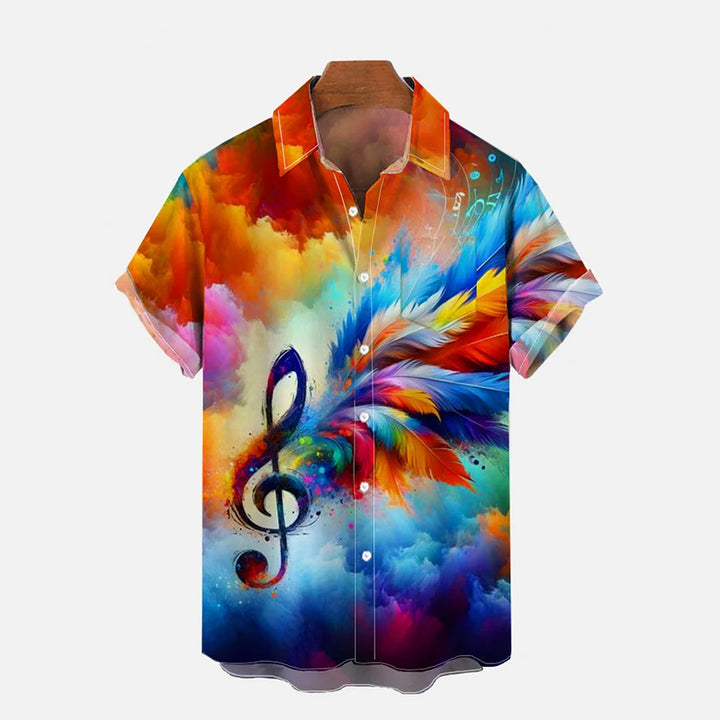 Hippie Colorful Smoke Feathers And Music Notes Printing Shirt