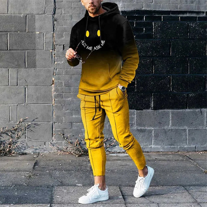 Men's contrasting colors Smiley Tracksuit Two Piece Set 2410002917