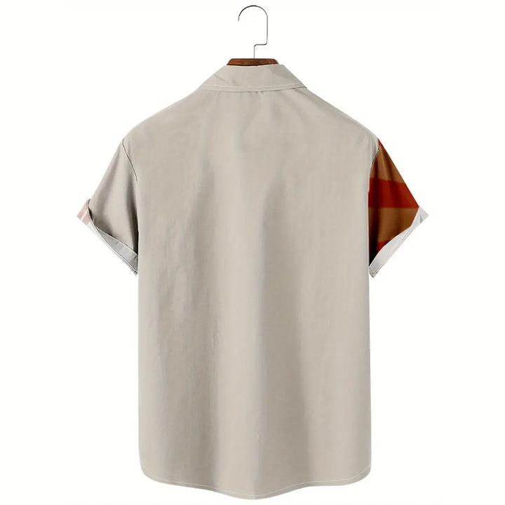 Men's Retro Creative Button Up Lapel Shirt With Unique Print
