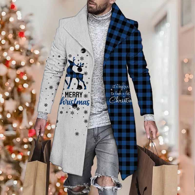 Men's Christmas Element Plaid Print Coat