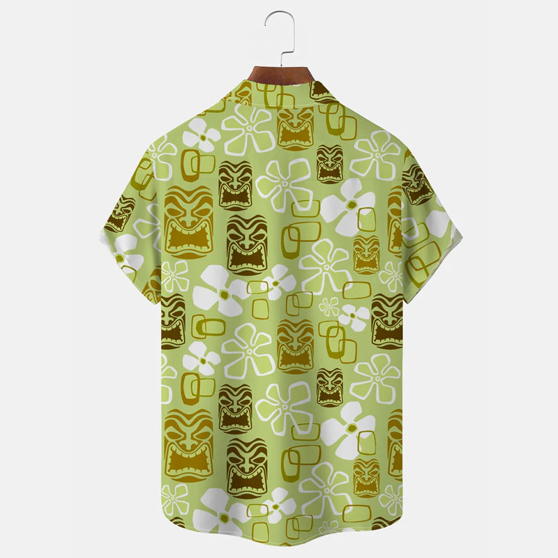 Men's Vintage Green Tiki Art Short Sleeve Shirts