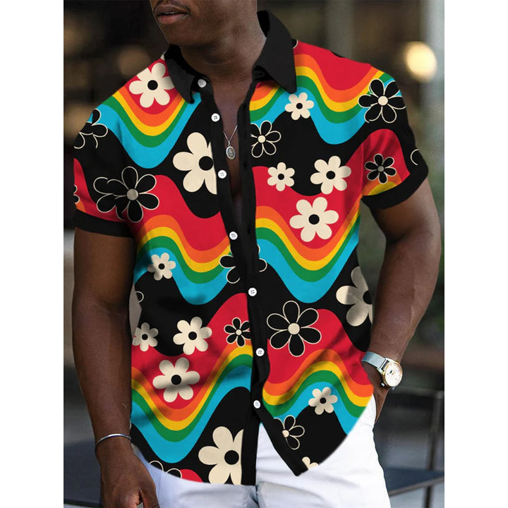 Men's Retro Flora Rave Print Short Sleeve Shirt