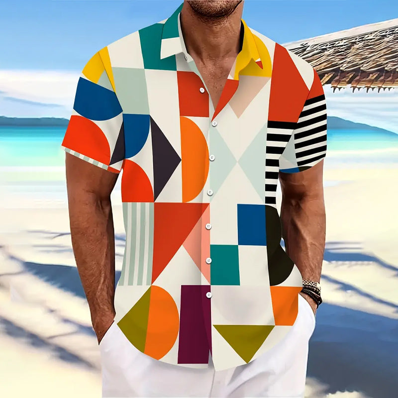 Men's Stylish Geometric Print Short-sleeved Shirt