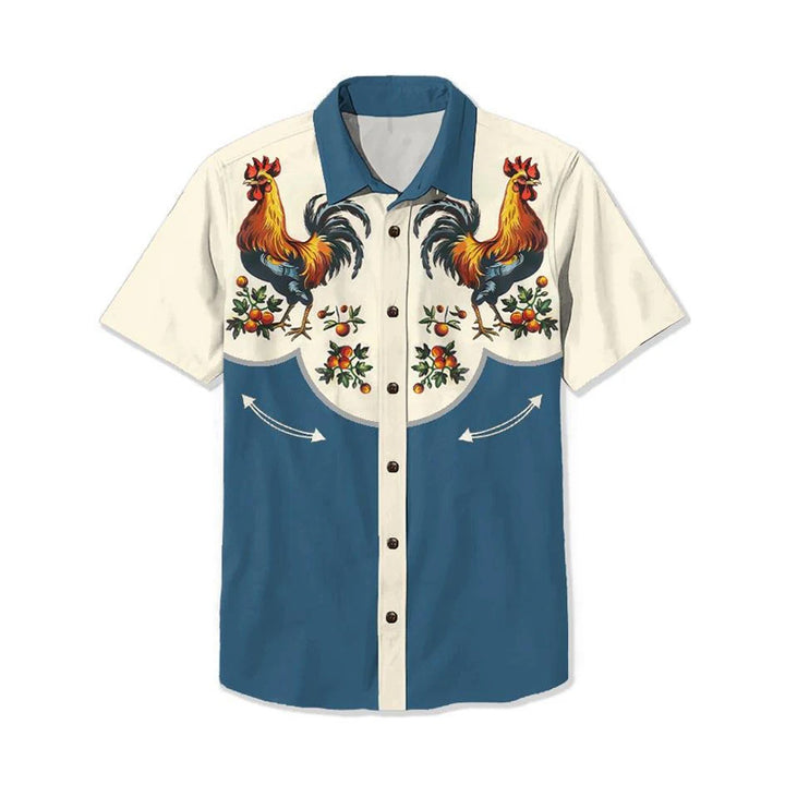 Vintage Animal Chicken Print Casual Shirt 2407000403