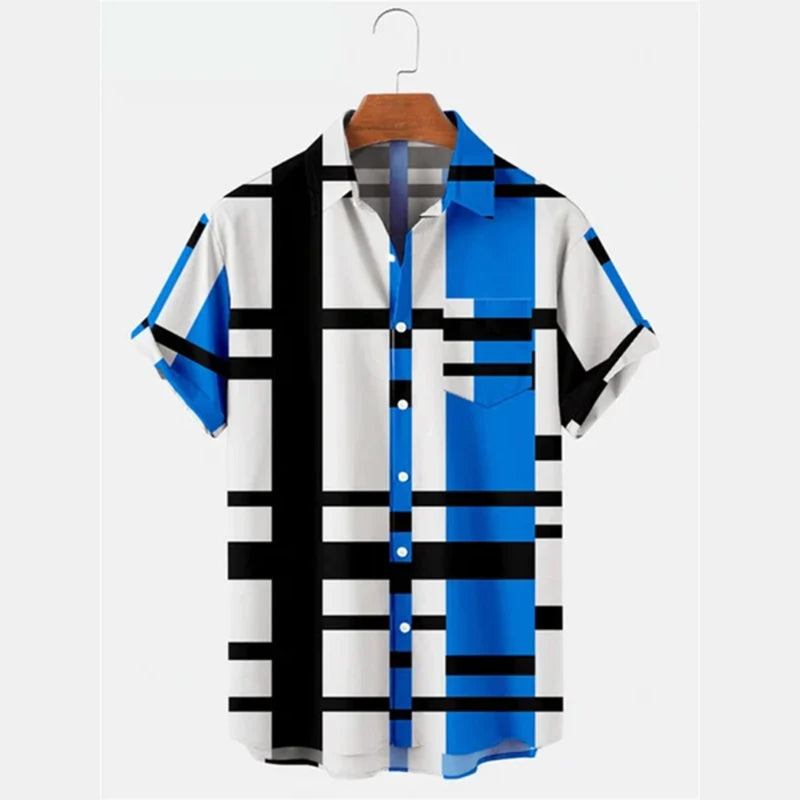 Men's Contrast Stripe Print Short-Sleeved Shirt