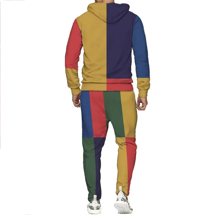 Men's Colorblock Print Hoodie Set