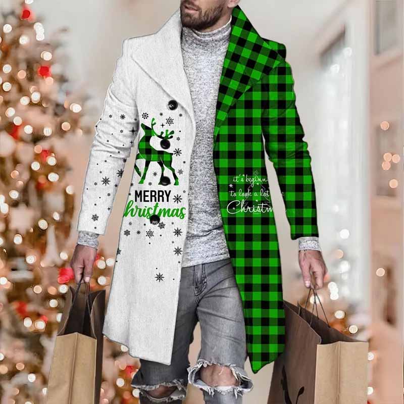 Men's Christmas Element Plaid Print Coat