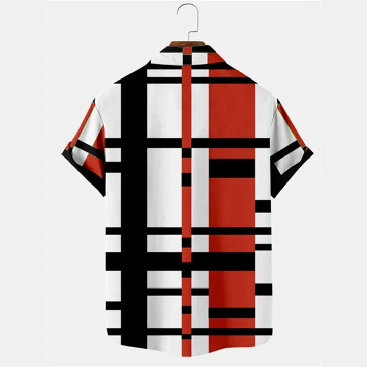 Men's Contrast Stripe Print Short-Sleeved Shirt