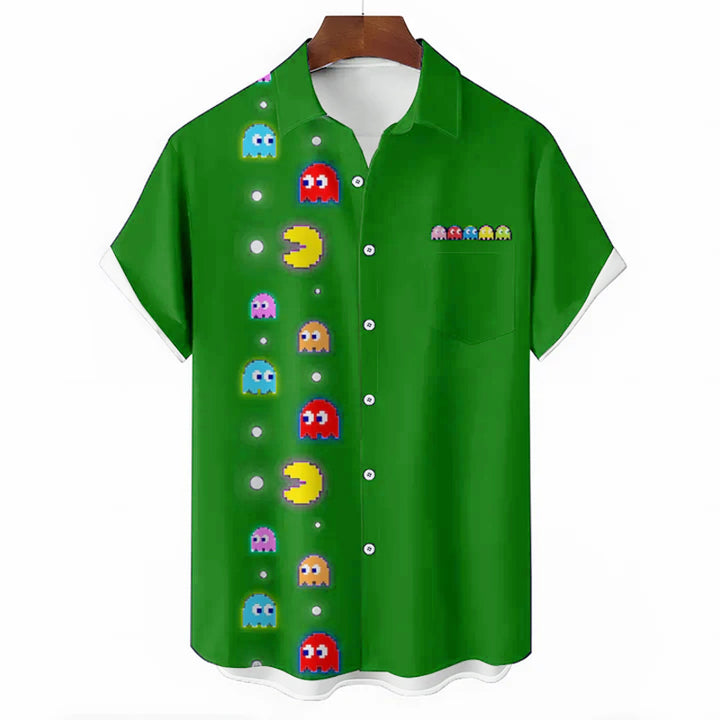 Navy Pac-Man Game Hawaiian Short Sleeve Shirt 2407004747