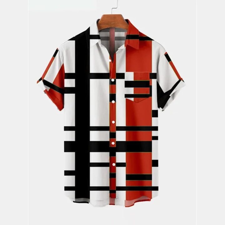 Men's Contrast Stripe Print Short-Sleeved Shirt