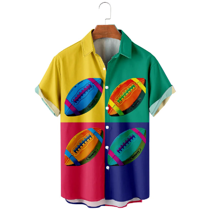 Men's Sports Colour Block Patchwork Button Up  Shirt