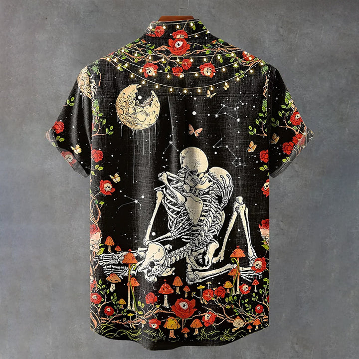 Vintage Skeleton Flowers Art Print Casual Shirt