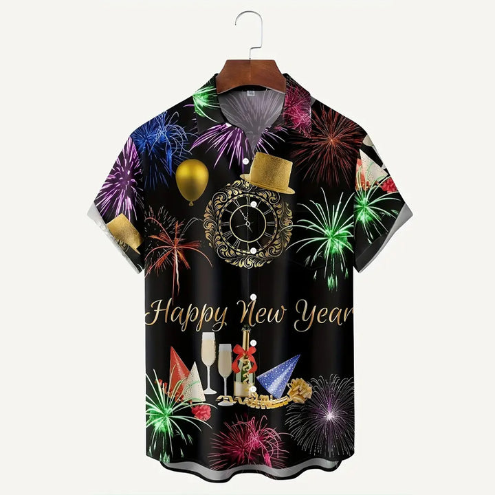 Men's Festive Christmas & New Year Fireworks Print Shirt