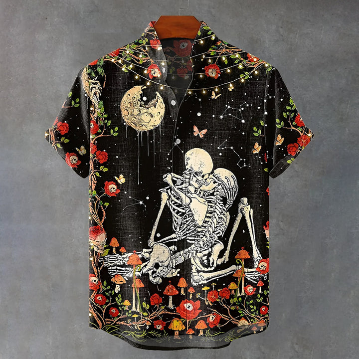 Vintage Skeleton Flowers Art Print Casual Shirt