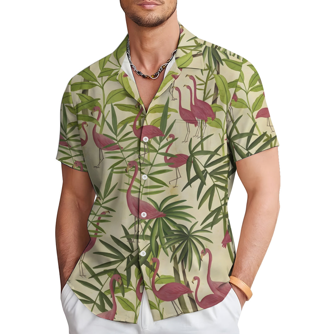 Men's Flamingo Print Casual Short Sleeve Shirt 2403000523