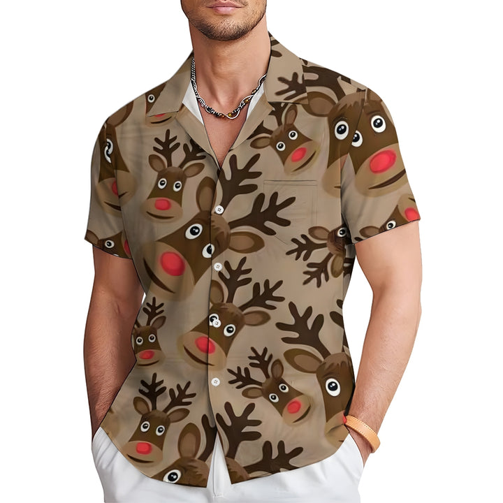 Christmas Elk Casual Short Sleeve Shirt 2409009576