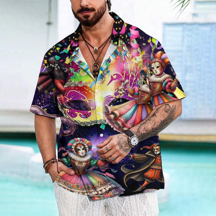 Mardi Gras Mask Hawaiian Casual Short Sleeve Shirt 2412003191