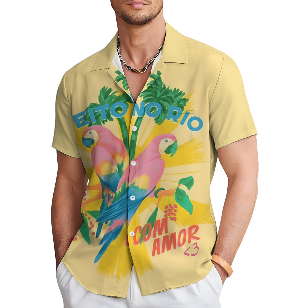 Men's Hawaiian Parrot Casual Short Sleeve Shirt 2404001706