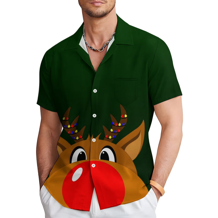 Christmas Elk Casual Short Sleeve Shirt 2409009578