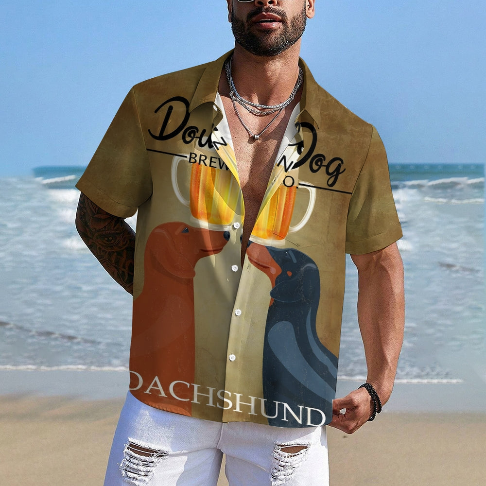 Dachshund Beer Print Casual Oversized Short Sleeve Shirt 2407003569