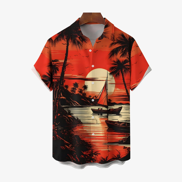 Men's Hawaiian Sailboat Casual Short Sleeve Shirt 2405000208