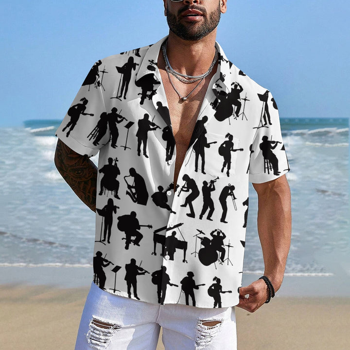 Musician Silhouette Print Casual Oversized Short-Sleeved Shirt 2407005184