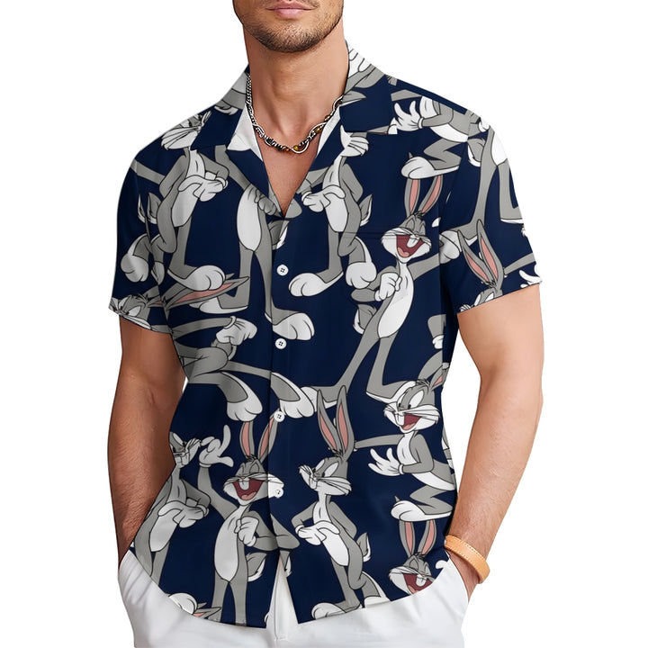 Cartoon Character Rabbit Print Casual Short Sleeve Shirt 2412001912