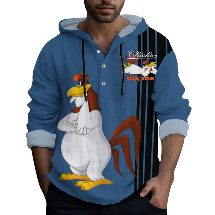 Men's Classic Rooster Stripe Long Sleeve Hooded Shirt