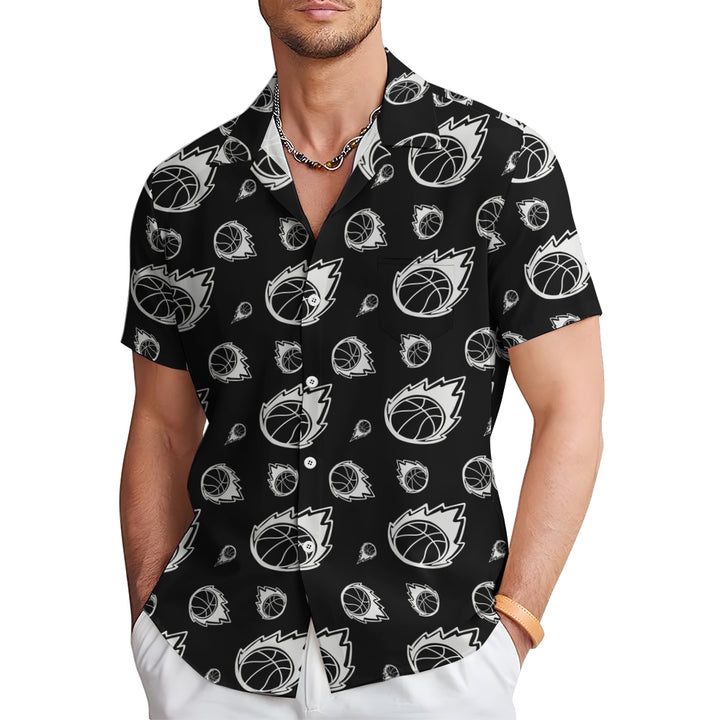 Basketball Print Casual Oversized Short Sleeve Shirt 2406003441