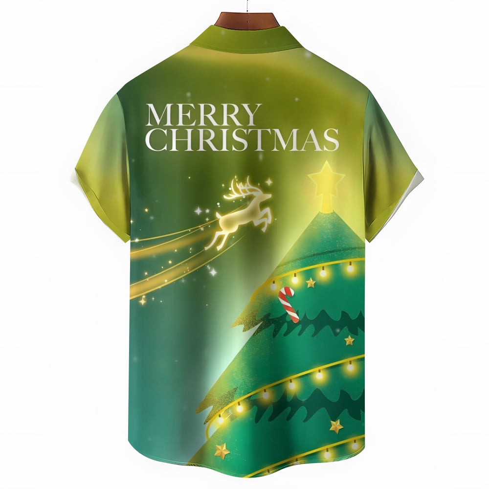 Christmas Tree Glowing Christmas Tree Print Casual Shirt 2412006470